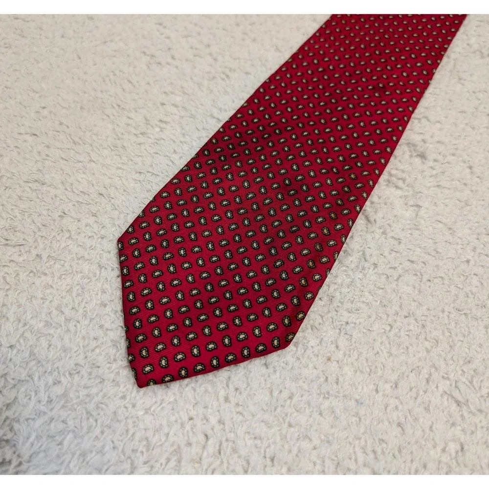 Yves Saint Laurent YSL Tie Red Mini Paisley Print 100% Silk USA Stain‎